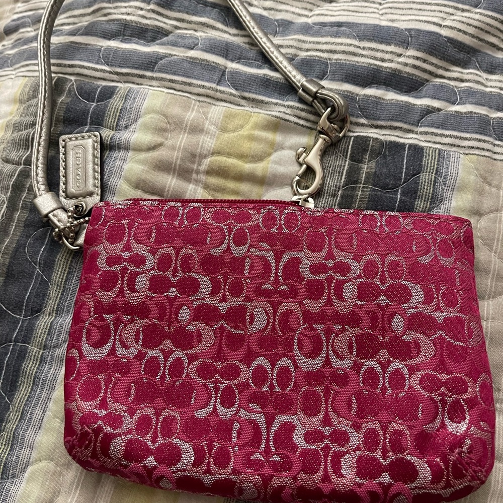 Coach Metallic Pink Signature Wristlet
